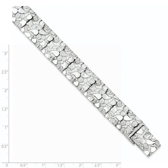 15mm Sterling Silver Nugget Link Bracelet, 8.5 Inch - Picture 4 of 7